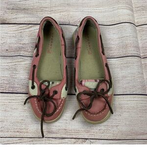 Sperry Top-Sider Girls Size 2M Angelfish Pink Leather Plaid Canvas Boat Shoes
